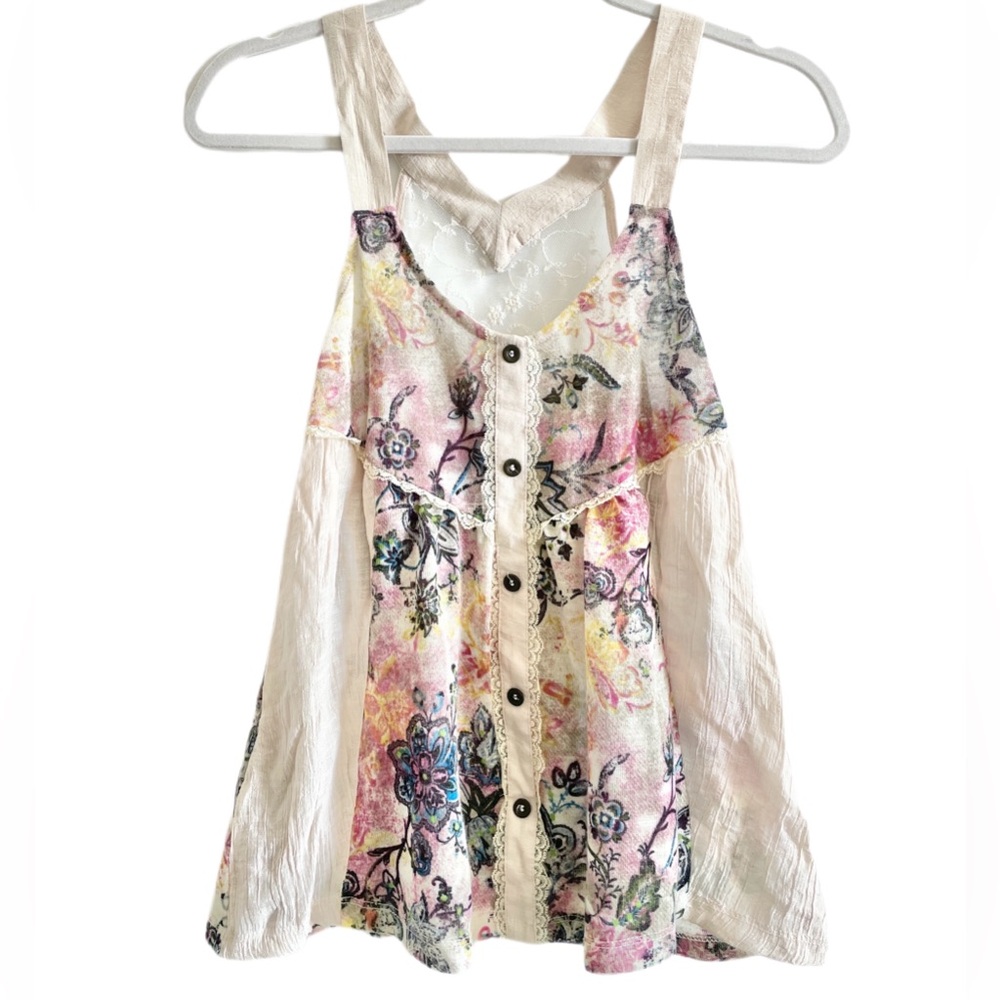 Daytrip Mixed Material Floral Sleeveless Cream Pink Tank Top y2k - M - Picture 7 of 12